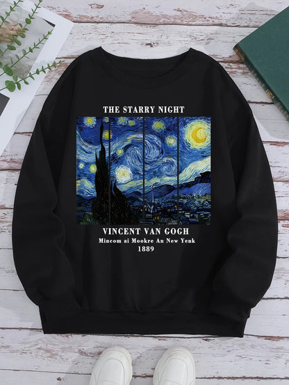 Damen Sweatshirt Van Gogh Motiv Baumwolle Modern