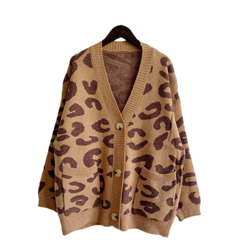 Damen Cardigan Lockere Ärmel Leo-Muster Norvielle