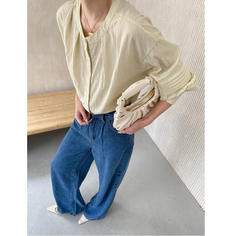 Damen Bluse mit Puffärmeln und Knöpfen Norvielle