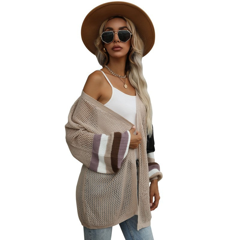 Damen Strickjacke mit Streifenärmeln Locker Passform Norvielle