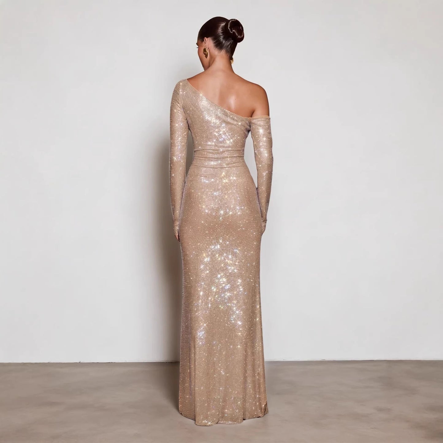 Damen Abendkleid Figurbetont Norvielle Pailletten Asymmetrisch