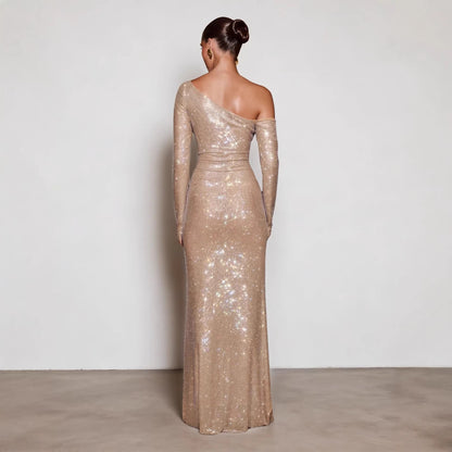 Damen Abendkleid Figurbetont Norvielle Pailletten Asymmetrisch