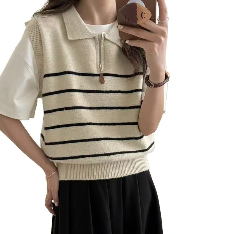 Damen Strickpullover Streifenmuster Reißverschluss Norvielle