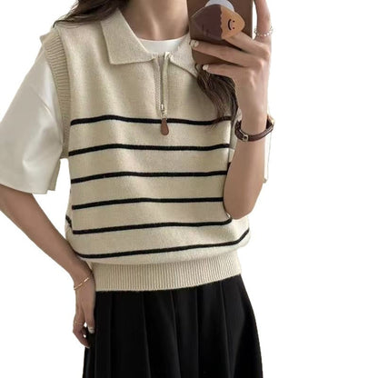 Damen Strickpullover Streifenmuster Reißverschluss Norvielle
