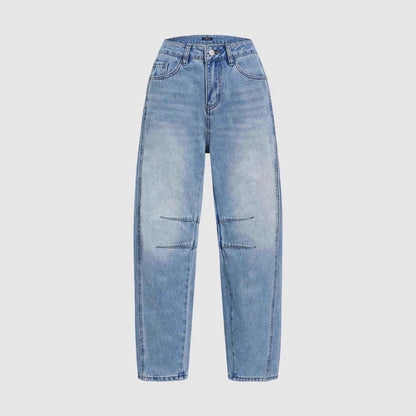 Damen Vintage Jeans Weit Geschnitten Ausgefranster Saum