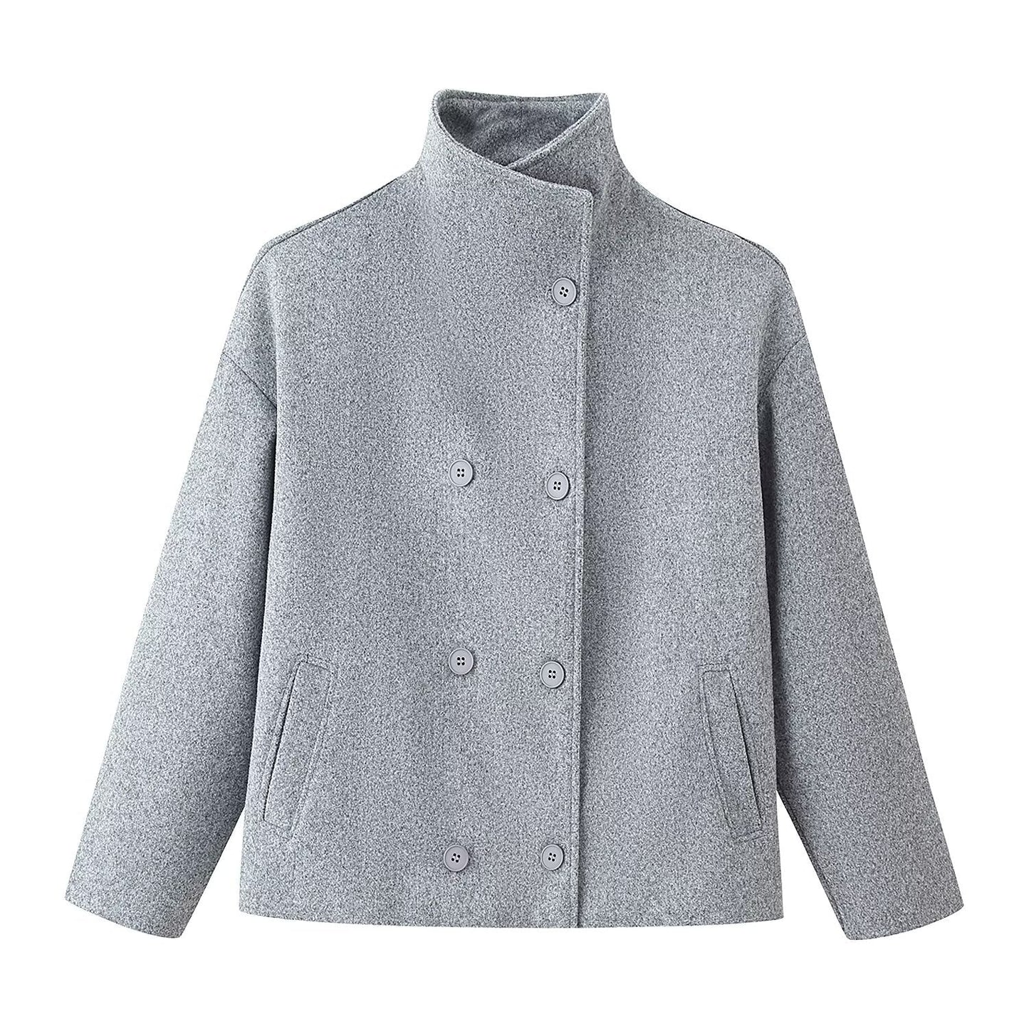 Damen Wolljacke Hochkragen Doppelknopf Norvielle