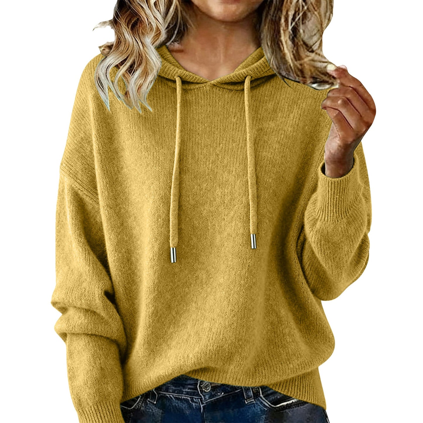 Damen Oversized Kapuzenpullover Texturiert Kordelzug Beige