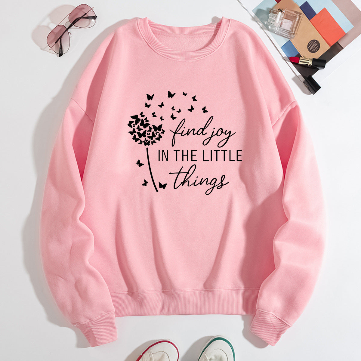 Damen Sweatshirt Floraler Aufdruck Baumwolle Weiß