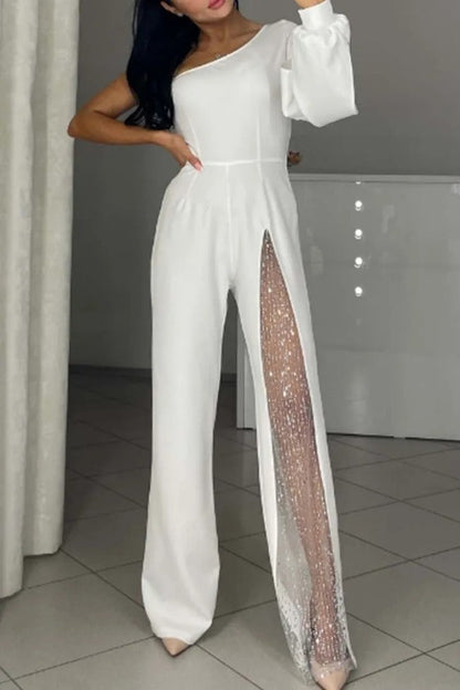 Damen Jumpsuit Elegantes Design Transparenzdetails