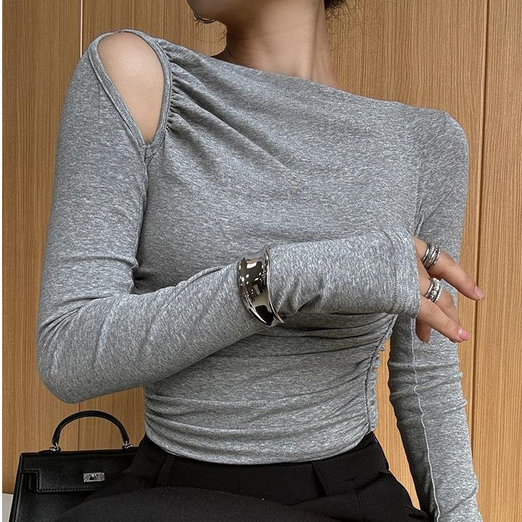 Damen Longsleeve-Shirt Asymmetrisch Raffung Norvielle - Norvielle