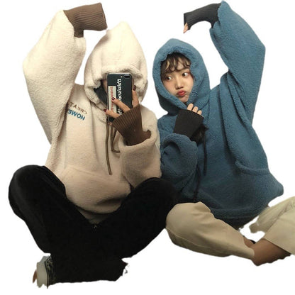 Damen Oversized Kapuzenpullover Kuschelfleece Vordere Kängurutasche