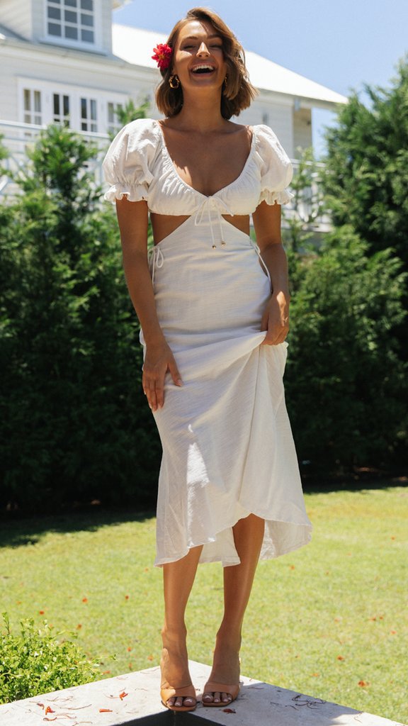 Damen Maxi Kleid Puffärmel Seidenoptik