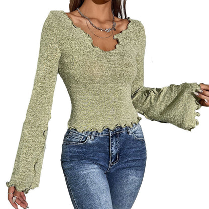 Damen Langarmshirt Welliger Saum Strukturmuster Norvielle