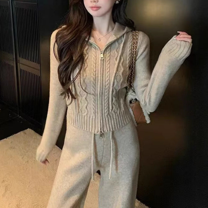 Damen Strickjacke Zopfmuster Mit Reißverschluss Beige - Norvielle