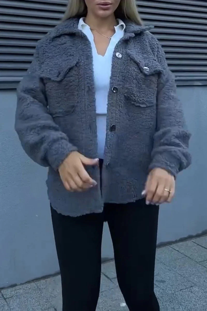 Damen Fleecejacke Lässig Mit Taschen Knopf Norvielle