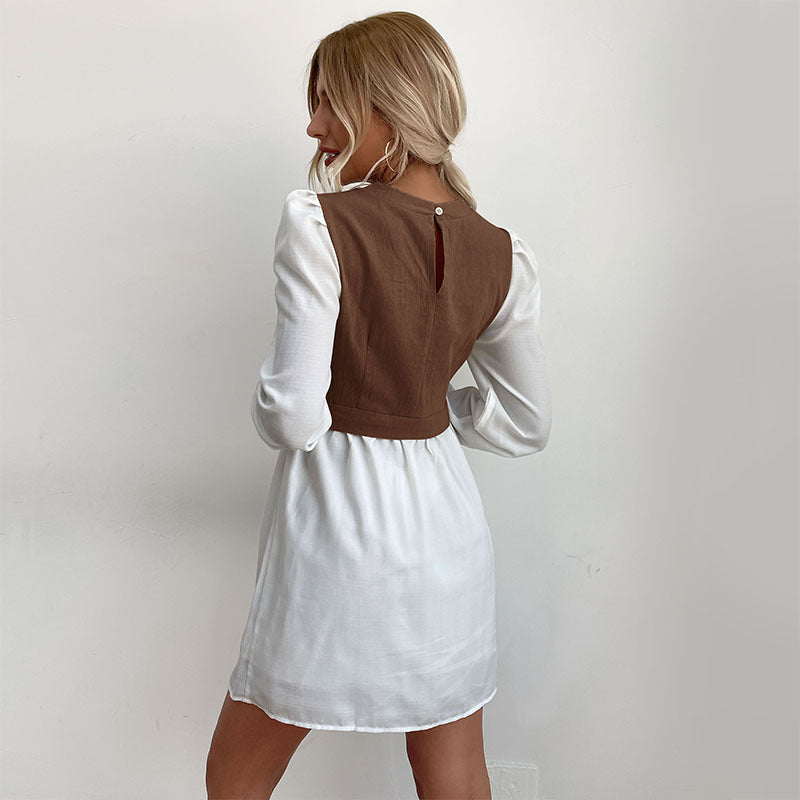 Damen Blusenkleid mit Kontrastärmeln Blusenstil