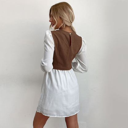 Damen Blusenkleid mit Kontrastärmeln Blusenstil