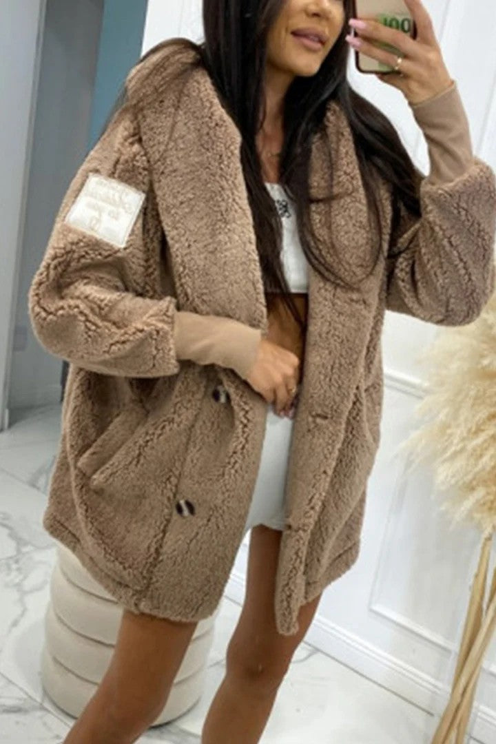 Damen Teddyfelljacke Klassischer Kragen Praktische Taschen Norvielle