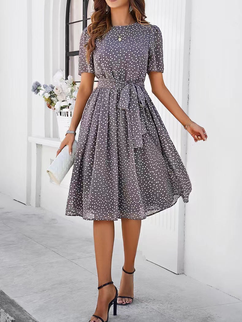 Damen Midikleid Punktedesign Taillengürtel Norvielle