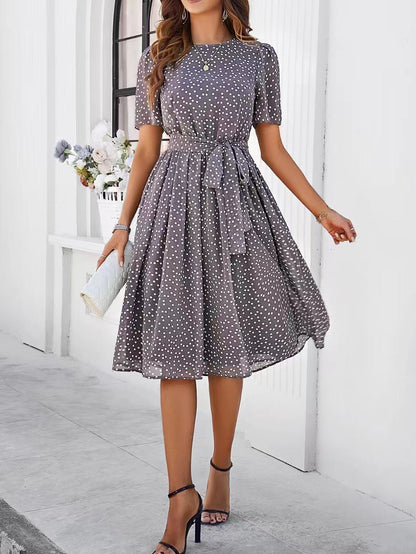 Damen Midikleid Punktedesign Taillengürtel Norvielle