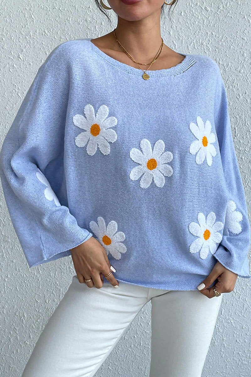 Damen Strickpullover Blumendesign Weit Norvielle