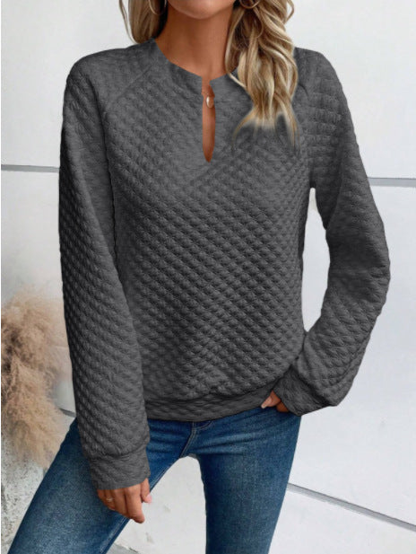 Damen Sweatshirt Strukturiertes Steppdesign Modischer Ausschnitt