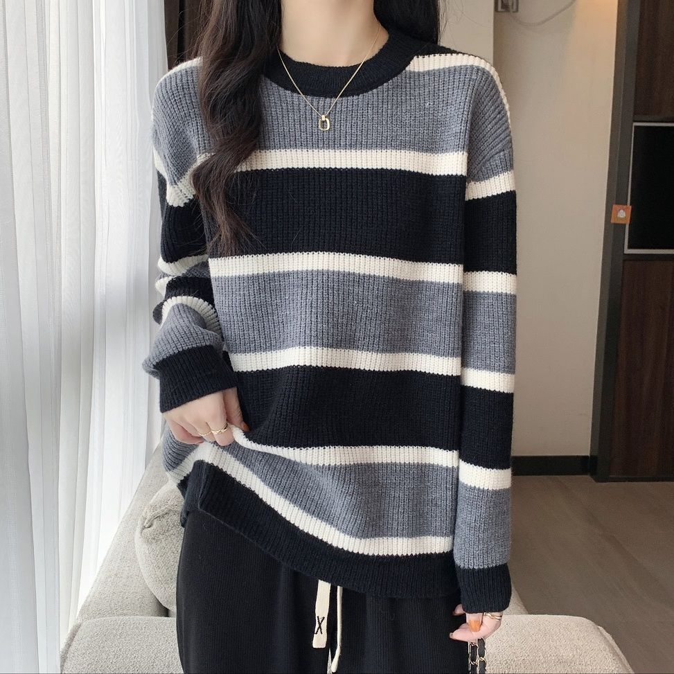 Damen Pullover Lässig Farbenfroh Streifenmuster