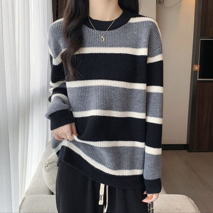Damen Pullover Lässig Farbenfroh Streifenmuster