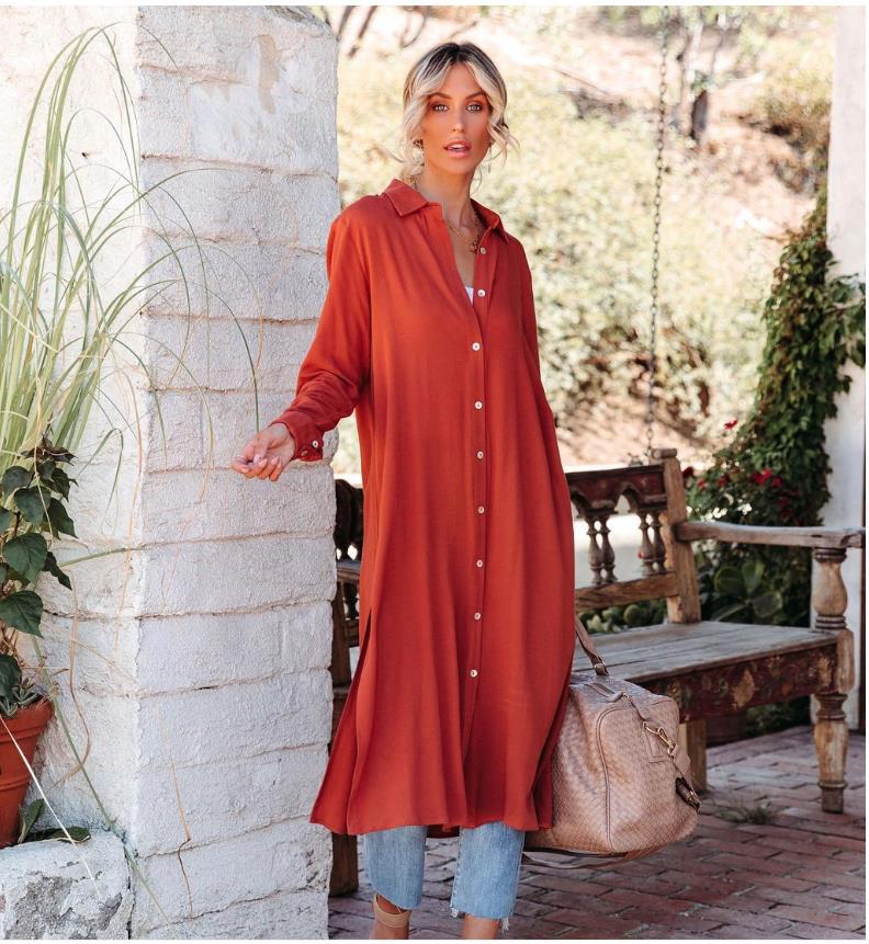 Damen Hemdblusenkleid mit Knöpfen und Seitenschlitz