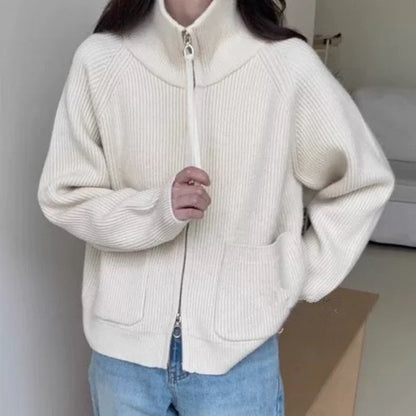 Damen Strickjacke Hochkragen mit Taschen Norvielle