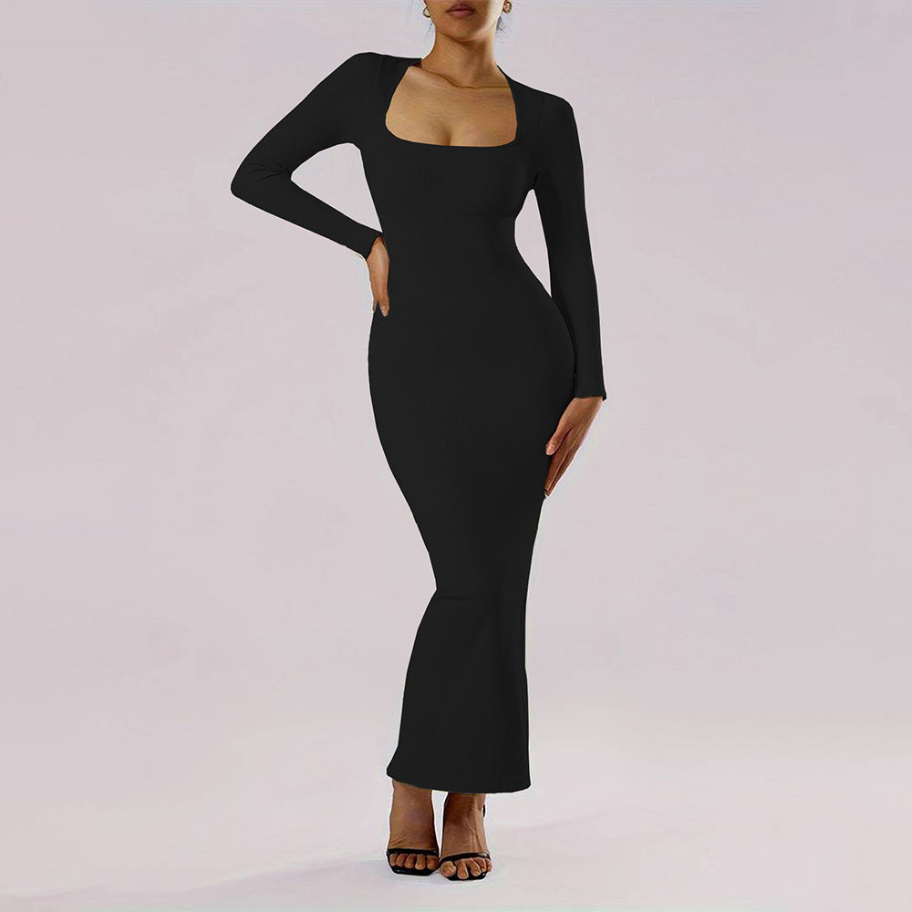 Damen Maxikleid Langarm Figurfreundlich Tiefes Dekolleté - Norvielle