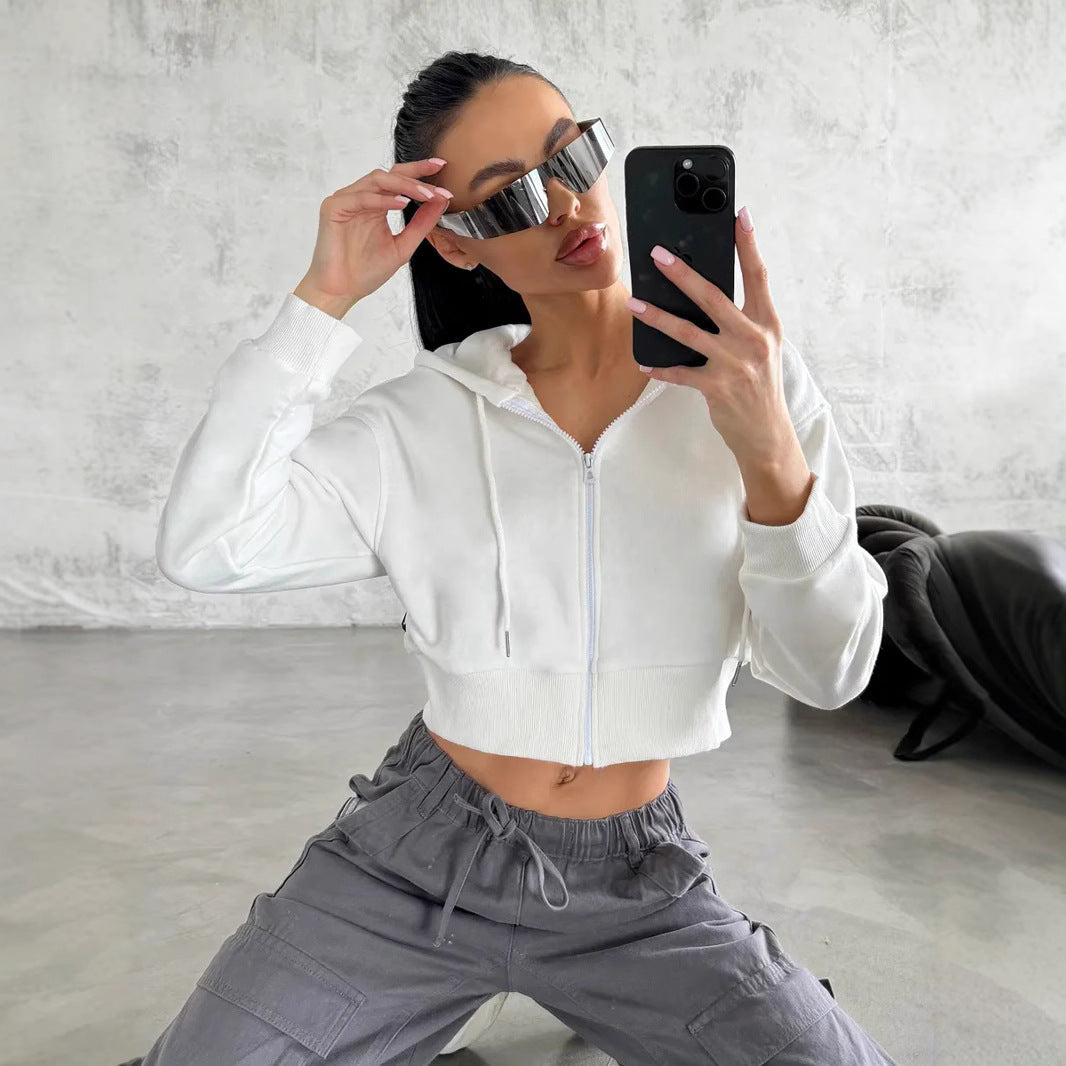 Damen Cropped Hoodie Sportlich Mit Kängurutasche Weite Ärmel Norvielle - Norvielle
