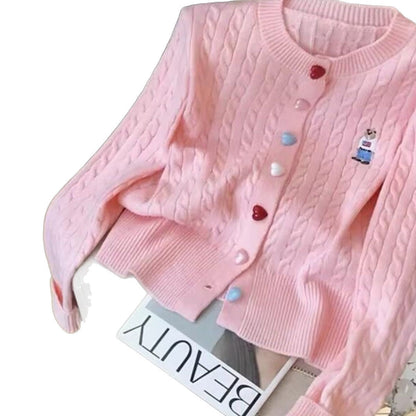 Damen Strickjacke mit Herzknöpfen Durchgehendes Muster Norvielle