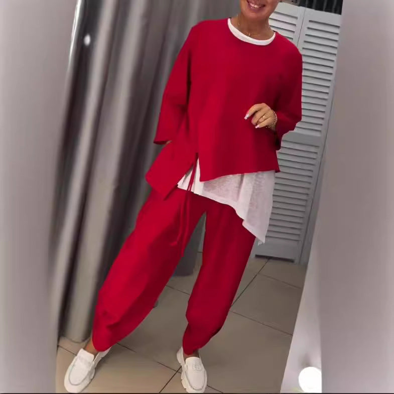 Damen Freizeit-Set 2-teilig Asymmetrisches Oberteil Bequeme Hose