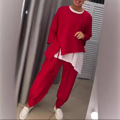 Damen Freizeit-Set 2-teilig Asymmetrisches Oberteil Bequeme Hose