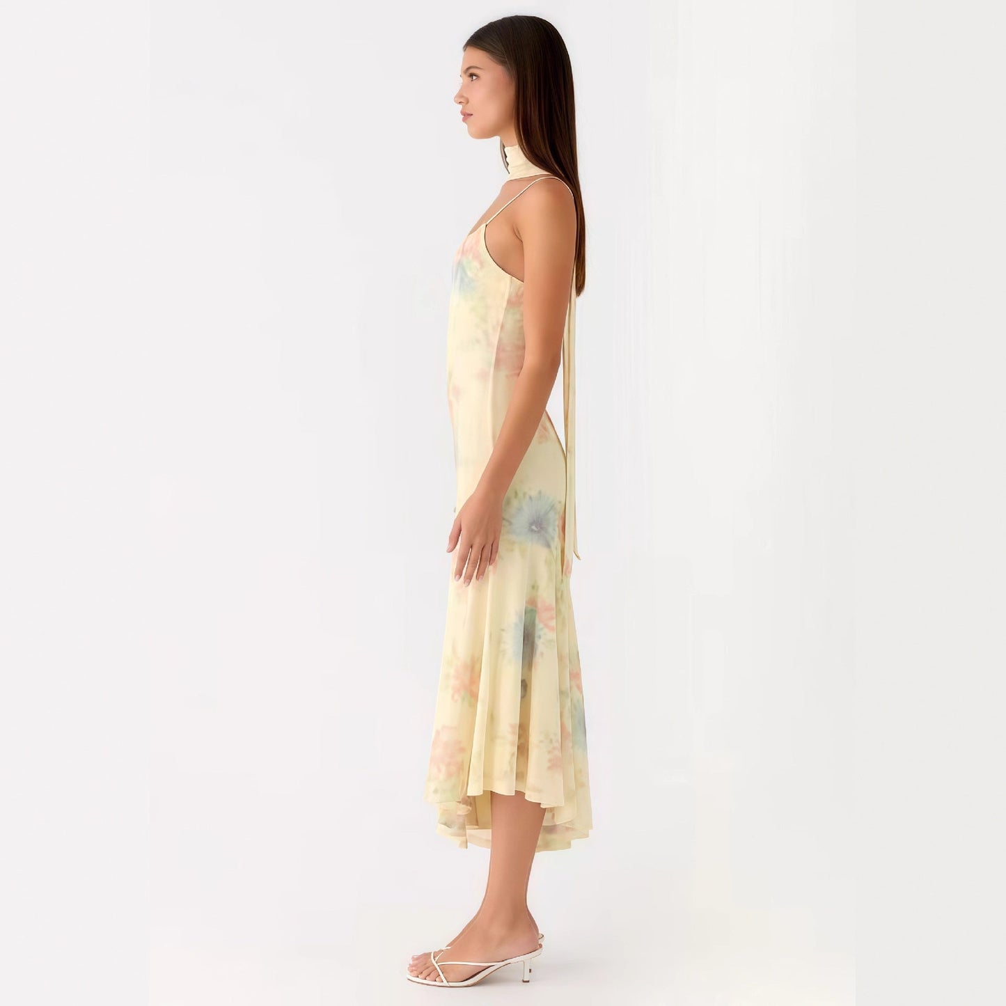 Damen Maxikleid Blumen Chiffon Neckholder