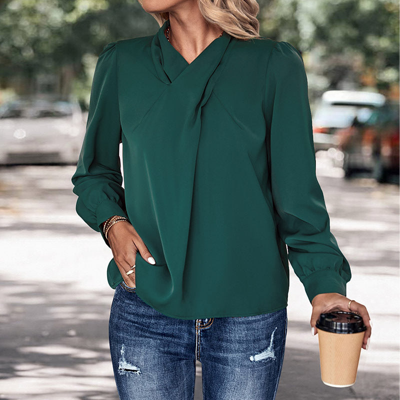 Damen Bluse Stehkragen Puffärmel Norvielle