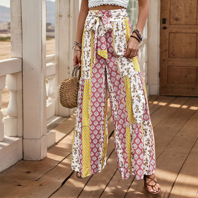 Damen Palazzo-Hose Floralmuster Elastisch