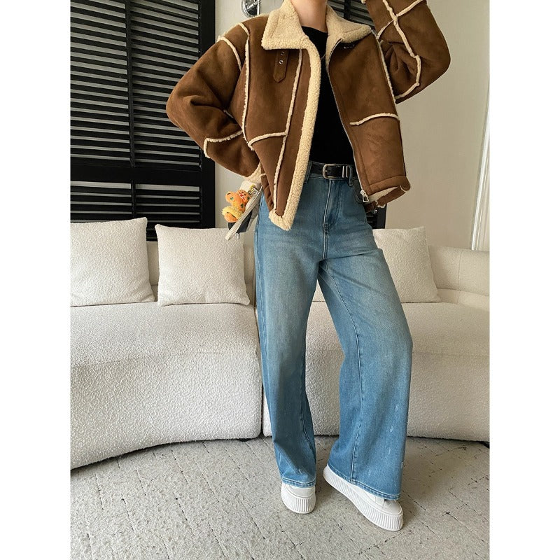 Damen Kunstlederjacke Lässig Samtig Norvielle