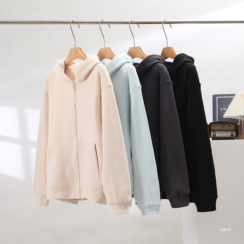 Damen Fleece-Hoodie Durchgehender Reißverschluss Kängurutaschen - Norvielle