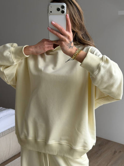Damen Oversize Sweatshirt Lässig Breite Bündchen Grau
