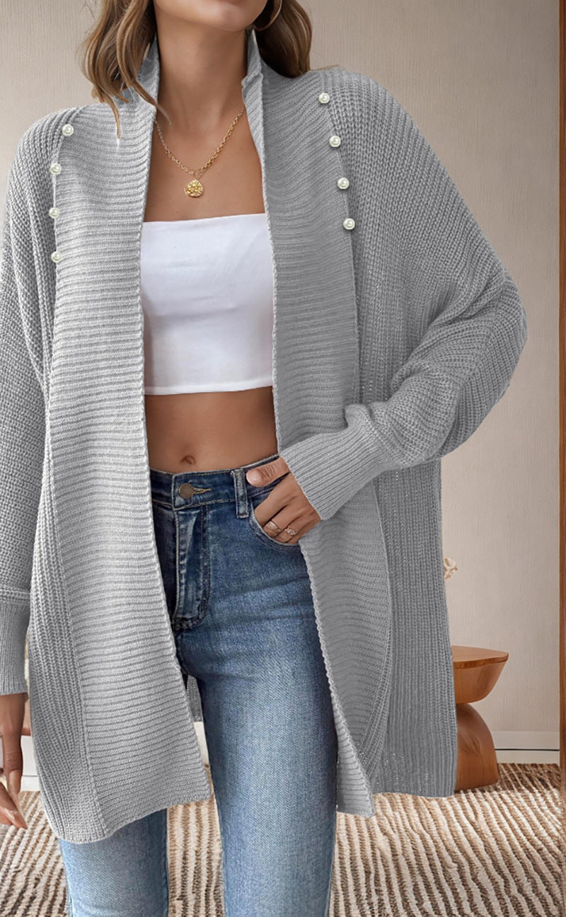 Damen Strickjacke Perlknöpfe Elegantes Design Norvielle
