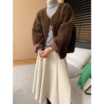 Damen Oversized Fleecejacke Kuschelig Kontrastdetails Norvielle