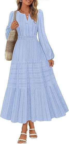 Damen Maxikleid mit Puffärmeln und Smoktaillen Norvielle