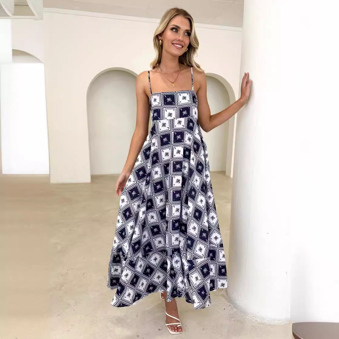 Damen Maxikleid Luftiger Schnitt Grafische Muster Norvielle
