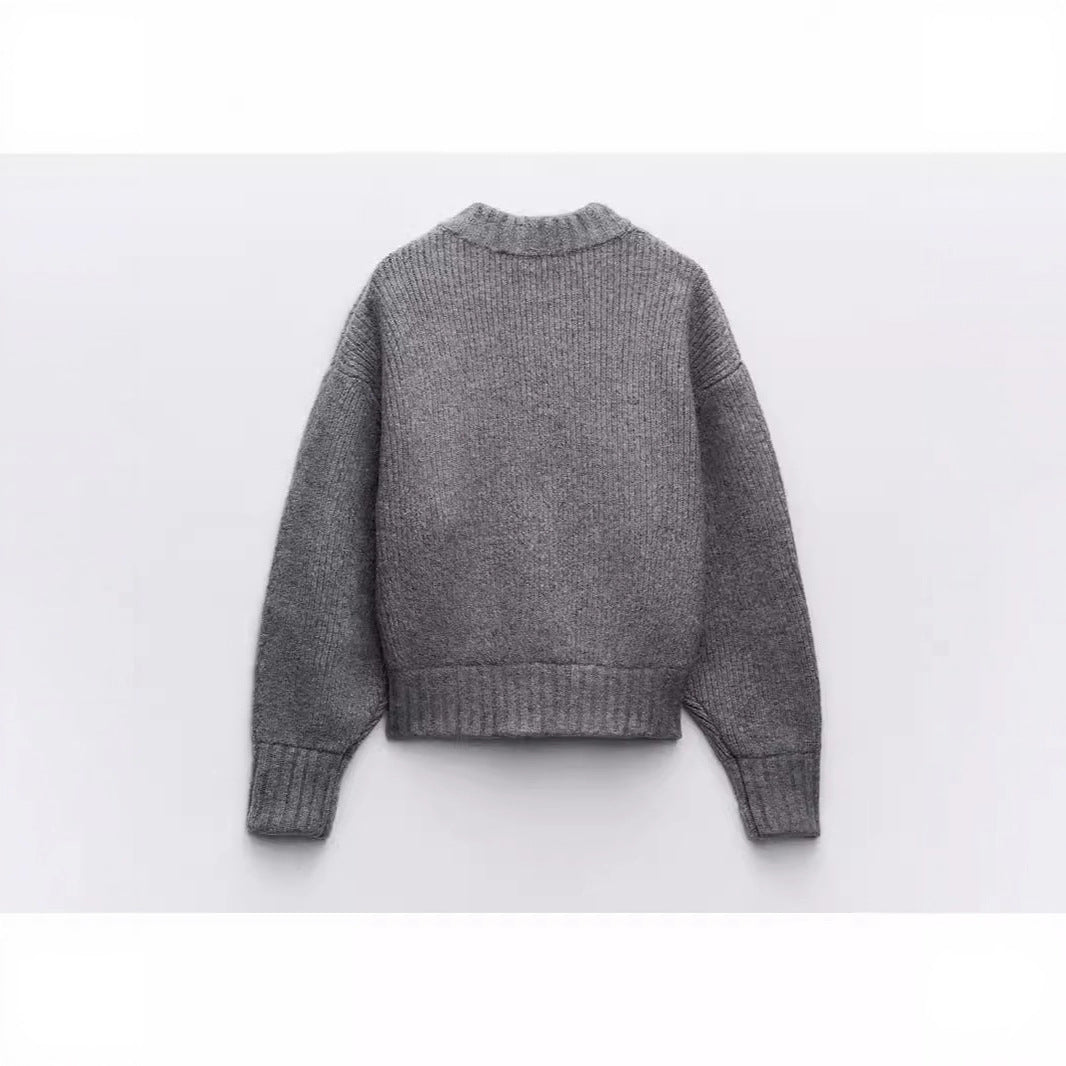 Damen Strickjacke Voluminöse Ärmel Reißverschluss Norvielle