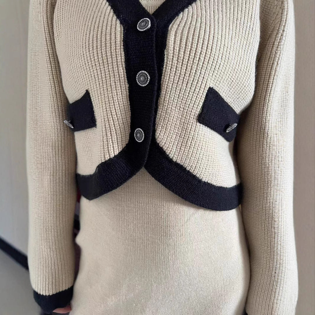 Damen Strickjacke Kontrastdetails Knöpfe Norvielle