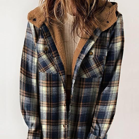 Damen Flanelljacke Gefütterte Kapuze Norvielle