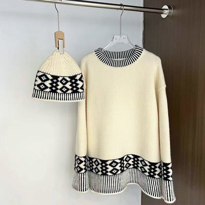 Damen Strickpullover Rundkragen Geometrisches Muster Norvielle