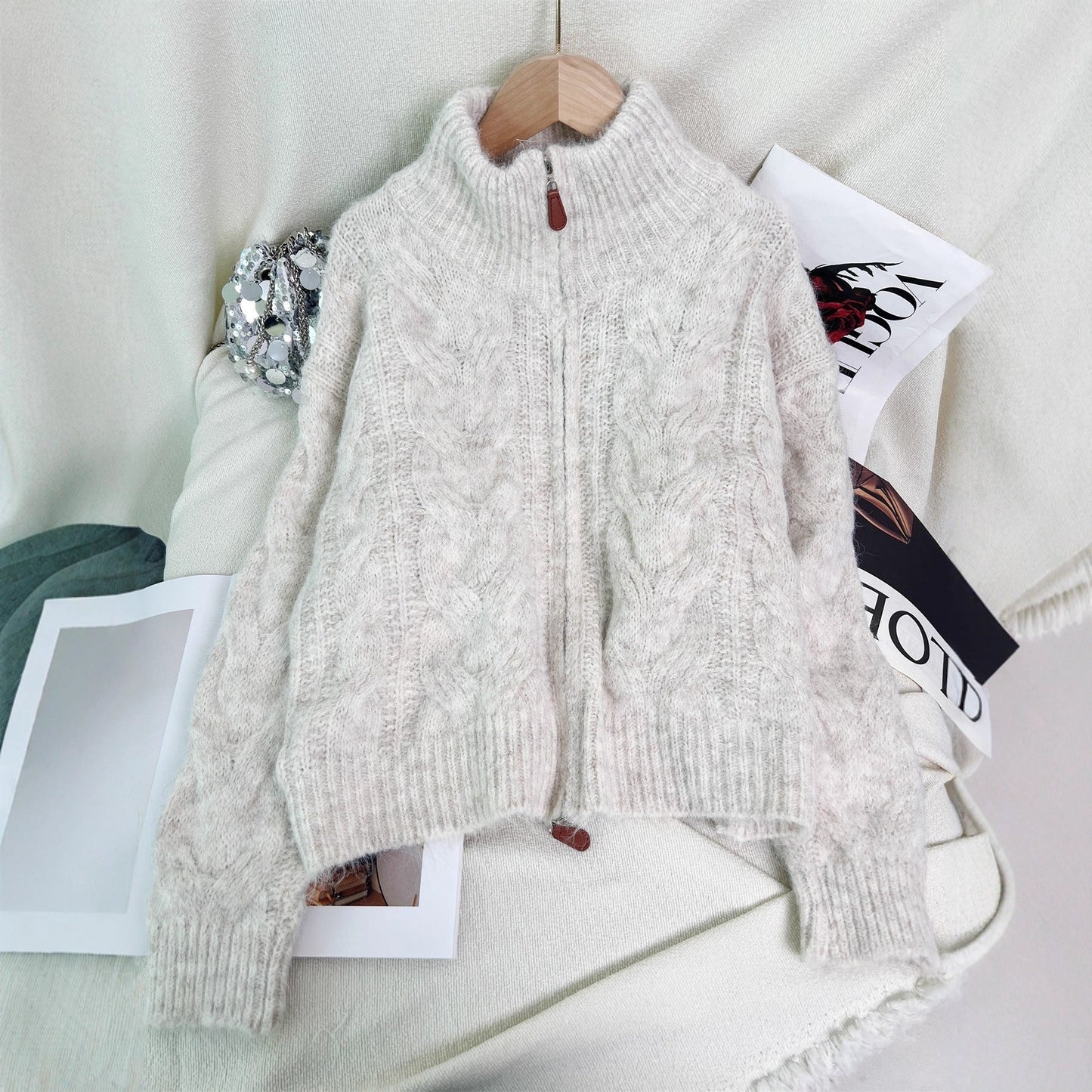 Damen Strickjacke Strukturiertes Zopfdesign Norvielle